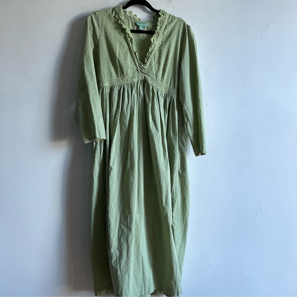 April Cornell Sz XS Green Dainty Long Sleeves Cotton Cottagecore Max Dress - Picture 2 of 13